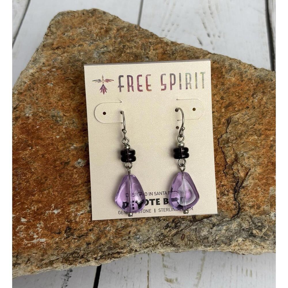 Peyote Bird Free Spirit Amethyst Sterling Silver Drop Earrings Santa Fe NEW J048